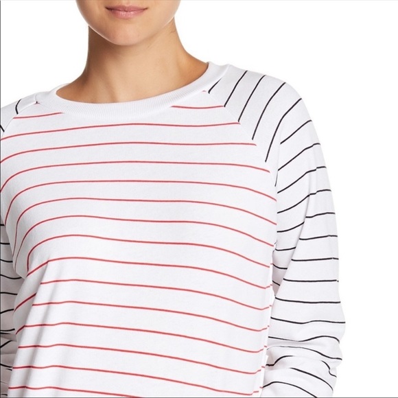 Wildfox Simple Stripe White Raglan Sleeve Crewneck Sweatshirt - Picture 3 of 11